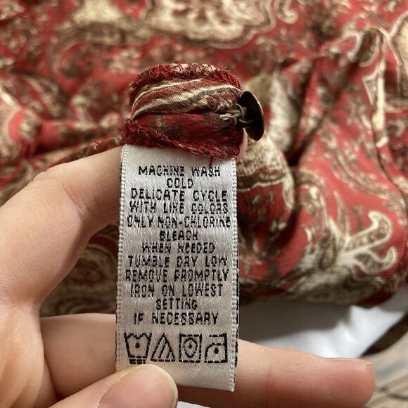 Jones & Co Women's Red Paisley Floral Button Up Shirt Size 20W Ruffle Boho Flowy - Picture 6 of 11